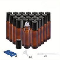 24 vnt eterinio aliejaus stikliniai sukamieji buteliai, 10 ml/3,3 uncijos nerūdijančio plieno – 10 ml/3,3 uncijos kobalto mėlynos spalvos ritininiai buteliai eteriniams aliejams
