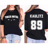 Tokio Hotel Medvilniniai marškinėliai Rokas Grupė Kaulitz Spauda ant nugaros Vokietija Vasariniai trumpomis rankovėmis Juodi marškinėliai Moterims Paprasti drabužiai XS