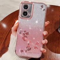 Telefono dėklas Motorola Edge 50 Fusion 5G, ryškiai rožinis gėlė skaidrus smūgiams atsparus prabangus deimantais blizgantis apsauginis dangtelis Moto Edge 50 Fusion rožinė