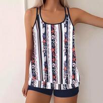 Moteriškas bikinio rinkinys gėlėmis margintas Tankini Sexy maudymosi kostiumėlis maudymosi kostiumėlis Push up dviejų dalių maudymosi kostiumėlis ant viršaus marginti maudymosi kostiumėliai XS tamsiai mėlyna spalva