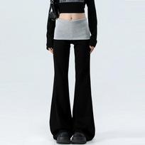High Waist Flared Pants for Women Black Splicing Stretch Slim Casual Pants Korean Fashion Female Clothing Y2k Spring S juoda