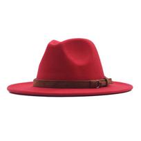 Moteriška retro vilnonė fedora skrybėlė - Rudens/žiemos britiško stiliaus bouleris su madingo dizaino juostele M (56-58cm) raudona