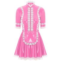 Moteriška PVC odos tarnaitės suknelė su nėriniais ir prijuoste, anime cosplay vaidmenų žaidimų kostiumas S juoda