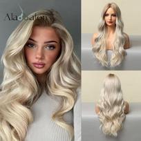 ALAN EATON Ombre Blonde Ilgų banguotų plaukų perukai Vidurinė dalis Natūralus blondinis sintetinis perukas Aukštos temperatūros pluoštas moterims Kasdieniniam naudojimui