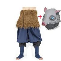 Anime Demon Slayer Kimetsu No Yaiba Hashibira Inosuke Cosplay Kostiumas Kiaulės Silikoninė Kaukė Juodos Kojinės Basutės Perukas L