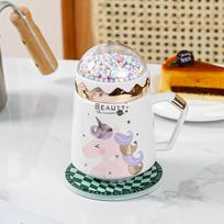 Vienaragio puodelis kūrybingas keraminis kavos puodelis arbatos puodelis pieno pusryčių puodelis su dangteliu 13.5OZ-16.9OZ