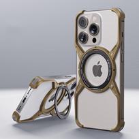 Metalo aliuminio lydinio Magsafe stovo telefono dėklas, skirtas iPhone 16 15 14 13 Pro Max magnetinis tuščiaviduris be apvado smūgiams atsparus buferio dėklas Funda iPhone 16 Pro auksas