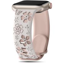 Gėlėta silikoninė apyrankė su penkiais žiedlapiais Apple Watch laikrodžiui su 3D lazeriniu graviravimu 38/40/41 mm
