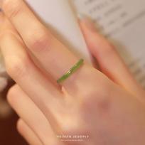 Genuine 'Polka Dot Kiwi' Jade Ring: Hetian Spinach Green, Plain Band, Ancient Style Gift Size 10 - 1 piece