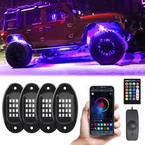 LED roko šviestuvai 8 vnt. daugiaspalviai vandeniui atsparūs LED žibintai su APP BT 24 klavišų valdiklio muzikos funkcija 4pcs