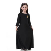 Musulmonų vaikų mergaičių maldos suknelė Hijab Abaya chalatas Arabų Dubajaus vaikams Ramadanas Kaftan Galvos skara Islamo Eid vakarėlio suknelė Jilbab 90cm juoda