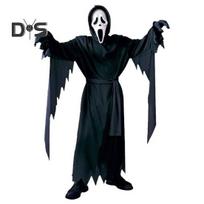 1 komplektas vaikams Helovino kostiumų rinkinys Creepy Ghost Cosplay kaukė Pirštinės diržas chalatas kostiumas Karnavalinis vakarėlio pasirodymas Haunted House Vaikų apranga XL juoda