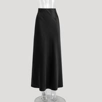 Moteriškas satininis šilkinis sijonas aukštu juosmeniu „Maxi“ sijonas Elegantiškas „Bodycon“ sijonas, elastingas juosmuo „A Line“ ilgi sijonai S juoda