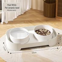 Apsaugos nuo apvirtimo keraminis kačių dubenėlių rinkinys: Dvigubi naminių gyvūnų maisto ir vandens dubenėliai ceramic double bowl dramblio kaulo baltumo spalva
