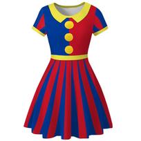 Helovino karnavalo vakarėlio klouno cirko pasirodymas skaitmeninė spauda moteriška suknelė apvalia iškirpte sceniniai cosplay persirengimo drabužiai S