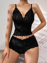 Seksualus nėriniuotas moteriškas belaidis liemenėlės ir kelnaičių komplektas Extra Large white