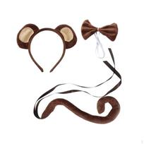 Gyvūnų ausų ir uodegos rinkinys kostiumas maskarado teminiam vakarėliui, gimtadieniui Brown Monkey