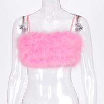 Summer Women's Solid Color Sexy Umbilical Hair Sling Wraps The Chest and Wears A Small Vest XL rožinė