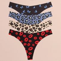 4 vnt. Itin plonos besiūlės moteriškos kelnaitės Seksualūs grafinio rašto dirželiai Moteriški tamprios leopardo rašto G-stringai Patogūs apatiniai S&4pcs