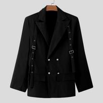 INCERUN Vyriški „Peak Lapel“ ilgomis rankovėmis pečių juosta laisvi, tvirti ploni paltai 5XL balta