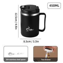 450/500ml 304 nerūdijančio plieno dvigubos sienelės izoliuotas puodelis su sieteliu ir šaukšteliu, nepralaidus, pieno, kavos puodelis, didelės talpos vandens puodelis 401-500ml