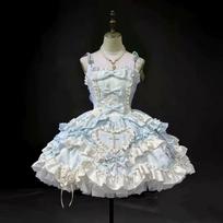 Japoniška gotikinė lolitos suknelė moterims, kawaii kaspinas, nėriniai, mėlyna suknelė, berankovė princesės suknelė, Helovino kostiumas, dovana mergaitėms S
