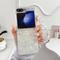 Tulpės gėlės atlenkiamas 6 5 apyrankės riešo dirželio dėklas prabangus kriauklės raštas Samsung Galaxy Z Flip 6 5 4 3 Z5 Z6 5G dėklai viršelis for Samsung Z Flip 6