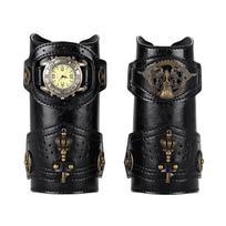 Viduramžių steampunk riešo PU odos apsauga Mechaninė įranga Laikrodis riešo šarvai lankininko rekvizitas Knight Retro apyrankės priedai vyrams black juoda