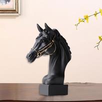 3D arkliuko galvos statulėlė, skulptūra, meno kūrinys, gyvūno figūrėlė iš dervos, ornamentas juoda