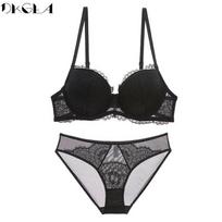 DKGEA moteriškų plonų apatinių komplektas Lace Sexy Bra Plus Size DE Cup 70A juoda