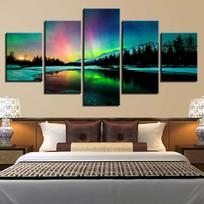 5 Paveikslų Modernus Kraštovaizdžio Drobės Tapyba Natūralūs Vaizdai Aurora Plakatai ir Spaudiniai Nordic Sienos Paveikslai Namų Dekoras Be Rėmo 20x35cm*2  20x45cm*2  20x55cm*1