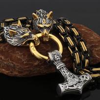 Retro Šiaurės Vikingų Plaktuko Pakabukas Vilko Galvos Karoliai - Vyriški Amuletai Papuošalai Chain Length 60cm