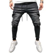 Vyriškos „Skinny Cargo Joggers“ džinsinės kelnės Vyriškos „Slim Fit“ džinsinės vasarinės kelnės L juoda