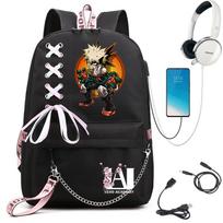 Mano herojaus akademija Anime Moteriška kuprinė USB prievadas Moteriška kelioninė kuprinė Pečių krepšys Katsuki Bakugo Anime Tendencija Nešiojamojo kompiuterio kuprinė