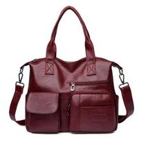 Yogodlns Minkšta odinė rankinė moteriška vintažinė PU pečių krepšys kelių kišenių žinučių krepšys pirkinių moteriškas Crossbody krepšys Mommy Totes 33*13*28cm vyno raudonos spalvos