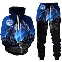 Forest Wolf 3d Printed Hoodie Kostiumas Vyriškas Rudens Žiema Kasdieniai Megztiniai Sportiniai kelnės Vyriški sportinio kostiumo komplektas Madingi Vyriški drabužių kostiumai M