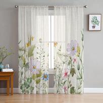 Pavasario Gėlės Žolelės Laukai Retro Miegamojo Skaidrios Plonos Užuolaidos Šventinė Dekoro Langui Voile Tule Užuolaida 135W x 114H(cm)