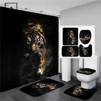 „Black Tiger Animals“ spausdinta dušo užuolaidų rinkinys Vonios maudymosi ekranas Neslystantis tualeto dangtis Uždangalas Kilimai Kilimėliai Virtuvės namų dekoras 4Pcs