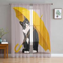 Tiulio užuolaidos svetainei Katė Juoda Mielos Paprastos Miegamojo Darbo Kambario Langui Plonos Užuolaidos Virtuvės Balkono Interjero Voile Užuolaidos 135W x 114H(cm) white