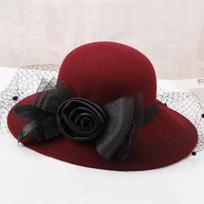 Elegantiškas prancūziško Hepburn stiliaus tinklinis vilnos veltinio fedoros skrybėlė moterims - Platus kraštas, puikiai tinka rudeniui/žiemai One Size vyno raudonos spalvos