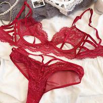Sexy Hollow Push Up liemenėlės rinkinys moterims apatiniams drabužiams Itin plonas kvėpuojantis liemenėlė French Temptation Intimate Moter Bralette S raudona