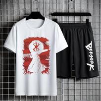 Anime Berserk dviejų dalių kostiumai, juodi sportiniai kostiumai, laisvalaikio rinkinys 100 % medvilnės trumpomis rankovėmis marškinėliai Vasariniai raišteliai šortai penktos kelnės L