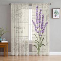 Violetinės gėlės Levandų romantika Tiulio užuolaidos Svetainės dekoravimui Modernios Šifono permatomos Voile virtuvės užuolaidos 135W x 114H(cm)