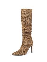 lenkisen Flock rudens žieminiai batai Super aukštakulniai leopardo raštai žirgų batai išlaiko šilumą Madingi kelių batai 34 leopardas
