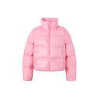 Adidas Originals Trumpas pūkinis striukė su gobtuvu Trys juostelės Logotipas Sportinė Ilgomis rankovėmis Duonos pūkinė striukė Moteriška striukė Šviesiai rožinė JE6040 XXS white
