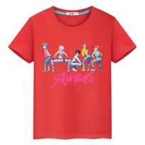 Saja berniukų marškinėliai su spauda 100% medvilnė vaikams berniukui 10 metų Kawaii marškinėliai kpop demonų medžiotojai Mieli viršutiniai drabužiai anime Trumpi y2k mergaičių drabužiai 100 raudona