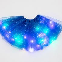 Mergaitei žvaigždžių blizgučių sijonas su neoniniais LED žiburiais daugiasluoksnis tinklinis tutu sijonas Elastingas juosmuo Klostuotas one size safyro mėlyna spalva