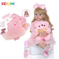 KEIUMI Naujo dizaino Baby Reborn Girl Doll 24 colių minkšto silikoninio audinio korpusas Realistic Reborn Dolls Babies Bonecas Meninas 24 inch rožinė