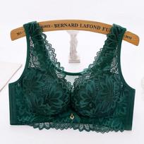 Nėriniai Sexy Push Up Liemenėlė Moteriški besiūliai apatiniai Belaidis Minkštas Plonas Bralette Didelio dydžio liemenėlės Gatherd Gatherd Brassiere apatinis trikotažas 40B žalia