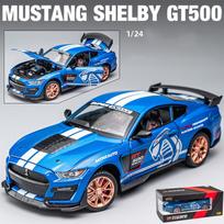 1/24 mastelio „Mustang Shelby GT500 Diecast“ automobilio modelio žaislas, patraukiama atgal žaislinė transporto priemonė su garsu ir šviesa, skirta vaikams, mažiems berniukams, mergaitėms, dovanų kolekcija 1/24-20.8x8.5x6cm mėlyna